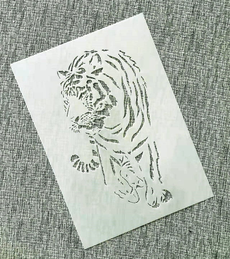 OBUY Lion Deer Tiger Wolf Whale Horse Animal Stencils for Painting on Wood, Fabric, Walls, Airbrush + More | Reusable Mylar Template (Tiger) - Image 2
